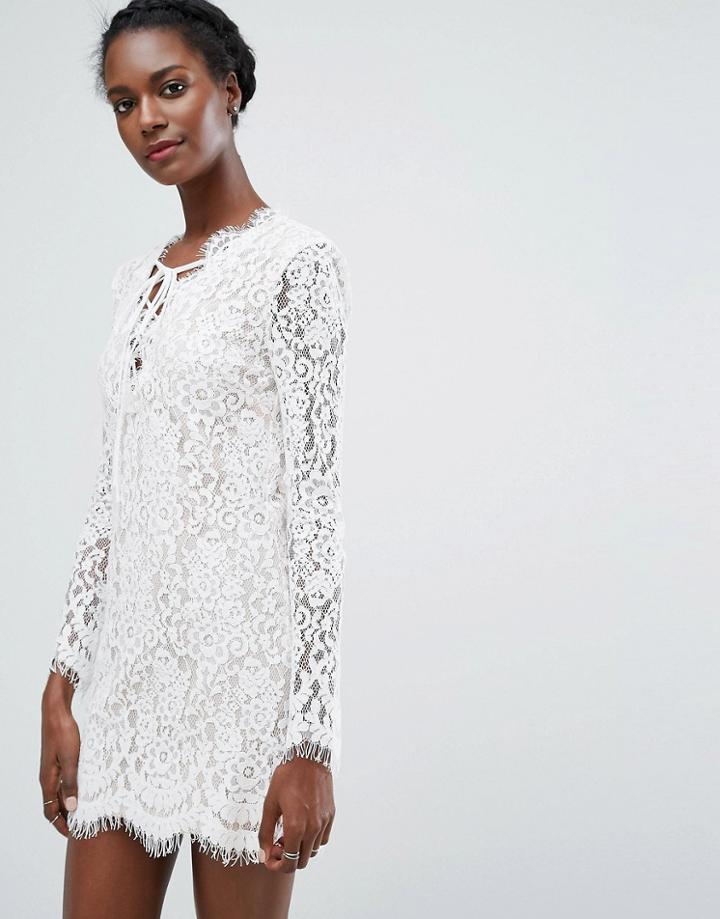 Endless Rose Lace Front Long Sleeve Mini Dress - White