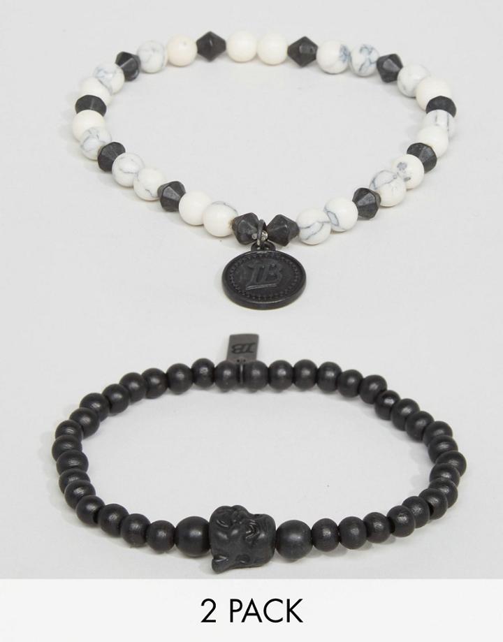 Icon Brand Beaded Bracelets In 2 Pack - Black
