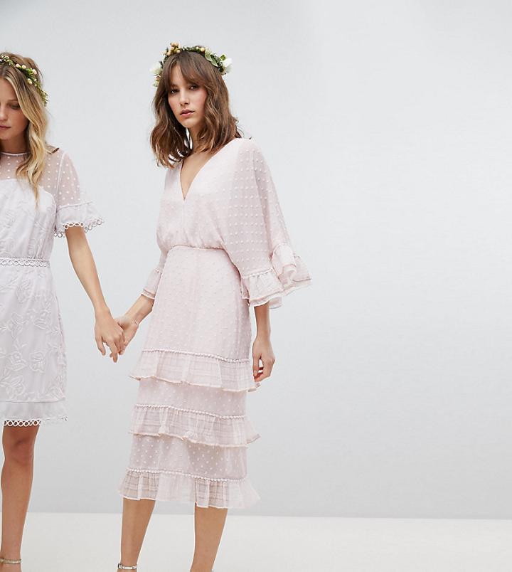 Stevie May Exclusive Dobby Spot Midi Dress With Beaded Trims - Pink