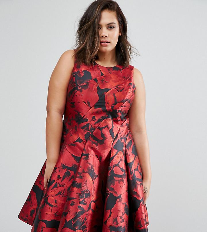 Coast Plus Monique Rose Print Dress - Red