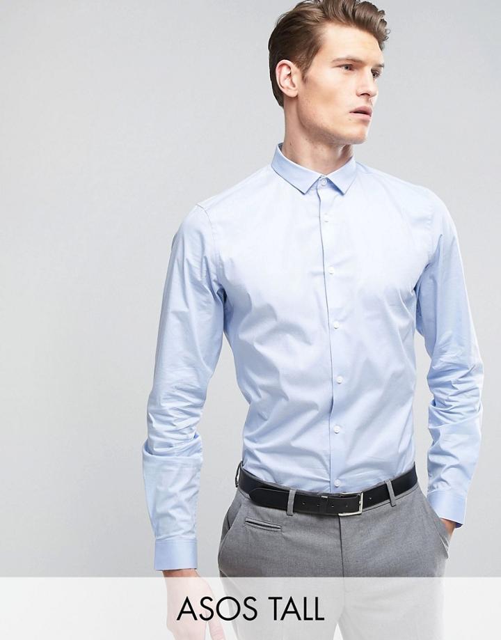 Asos Tall Slim Shirt With Stretch In Blue - Blue