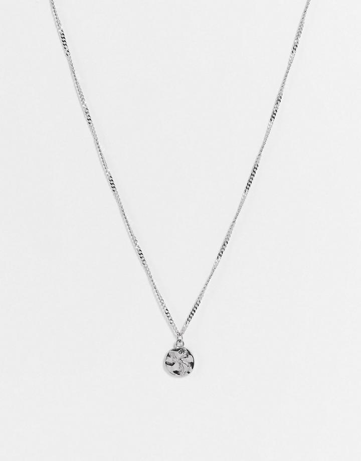 Asos Design Waterproof Stainless Steel Necklace With World Pendant In Silver Tone