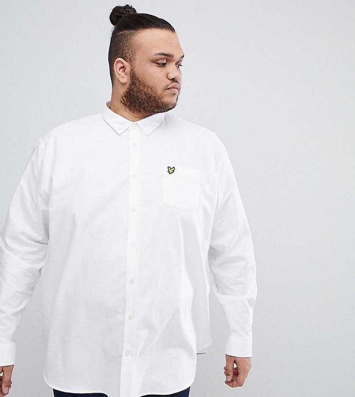 Lyle & Scott Plus Buttondown Logo Oxford Shirt In White - White