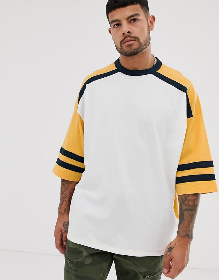 Asos Design Organic Oversized T-shirt With Half Sleeve And Contrast Sleeves-white