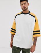 Asos Design Organic Oversized T-shirt With Half Sleeve And Contrast Sleeves-white