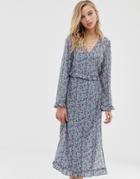 Vila Ditsy Floral Wrap Midi Dress-blue