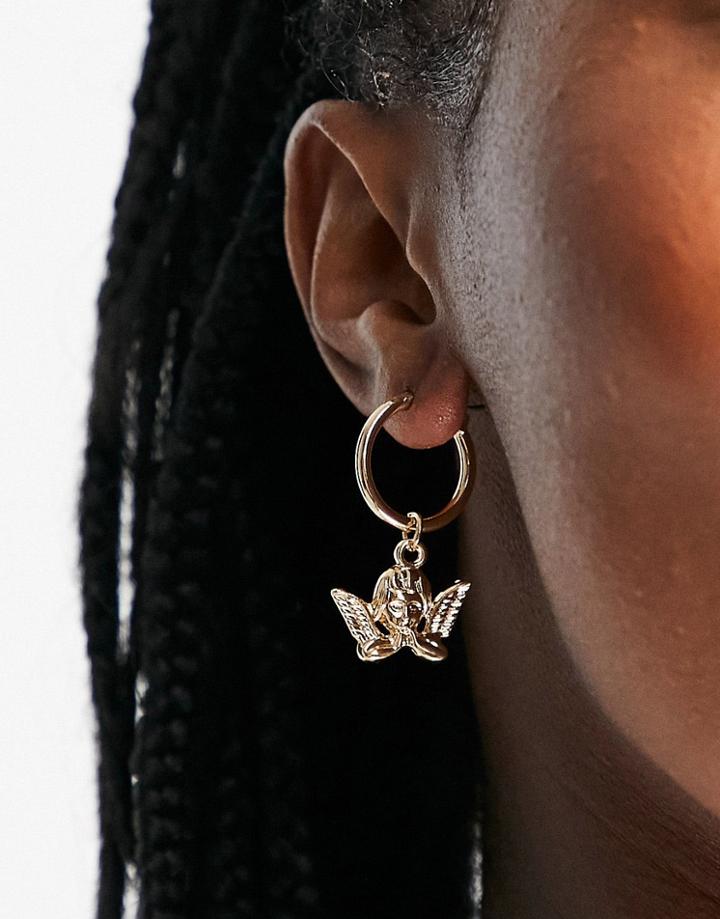 Designb Hoop Earrings With Cupid Charm In Gold Tone