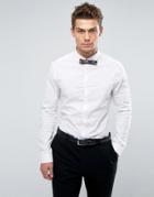 Asos Skinny Shirt In White With Navy Floral Bow Tie - White
