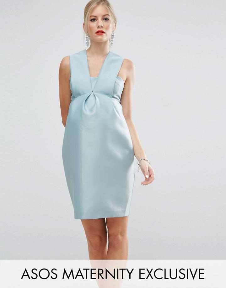Asos Maternity Salon Pleat Front Dress - Green