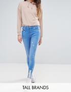 New Look Tall Distressed Raw Hem Skinny Jeans - Blue