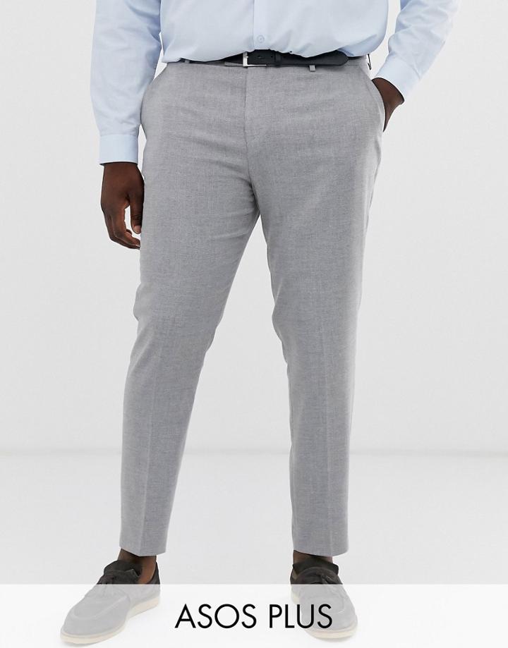 Asos Design Plus Wedding Skinny Suit Pants In Gray Twist Micro Texture - Gray