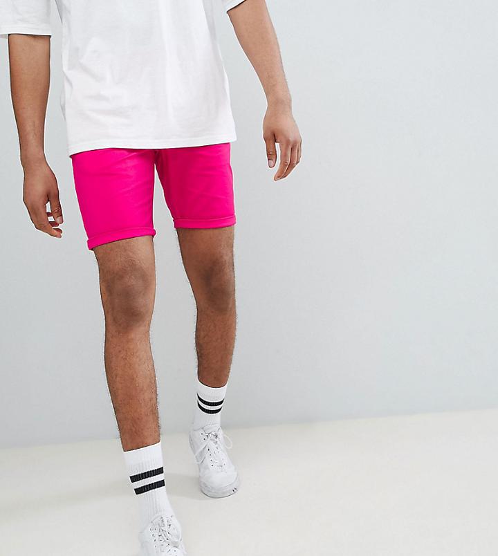 Asos Design Tall Skinny Chino Shorts In Bright Pink - Pink