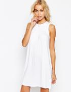 Asos Sleeveless Swing Dress With Ruching Detail - White