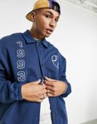 Asos Design Oversized Jersey Coach Jacket With Collegiate Prints-navy