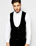 Asos Slim Half Moon Shape Vest In Velvet - Black