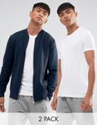 Asos Jersey Bomber Jacket/ Ss T-shirt In Navy/white Save - Multi