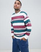 Asos Design Oversized Sweatshirt In Retro Stripes - Green