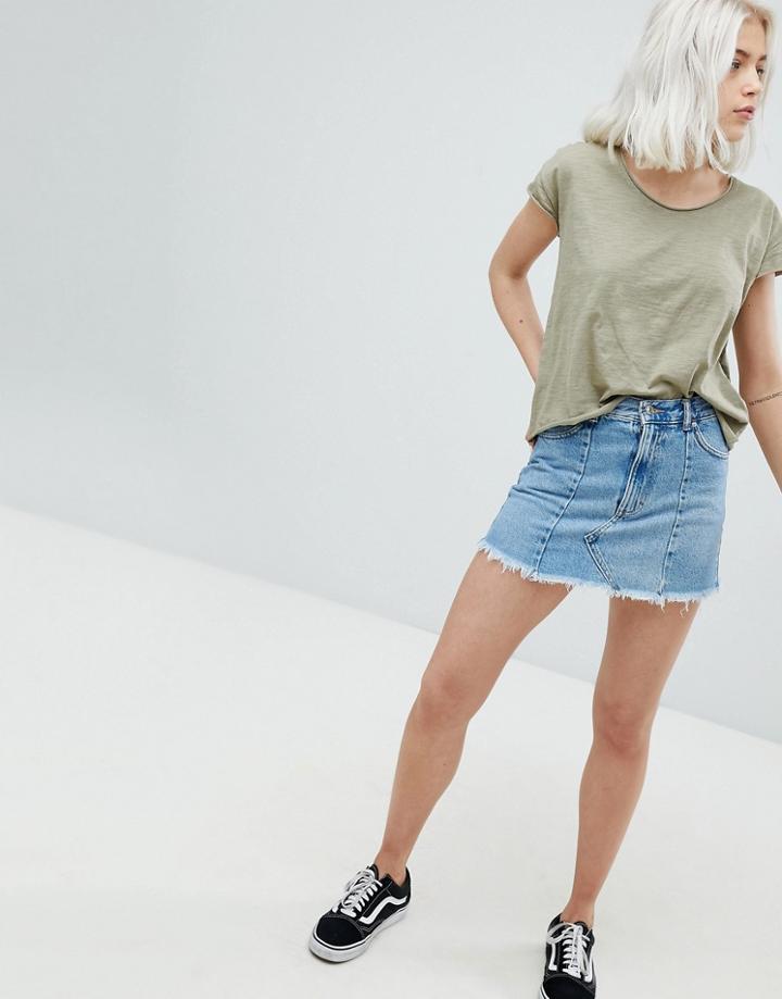 Pull & Bear Frayed Edge Denim Mini Skirt - Blue
