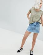 Pull & Bear Frayed Edge Denim Mini Skirt - Blue