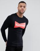 Asos Design Budweiser Muscle Fit Long Sleeve T-shirt - Black