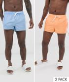Asos Design 2 Pack Swim Short In Pale Blue And Orange Super Short Length Save-multi