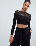 Boohoo Lace Trim Crop Top In Black - Black