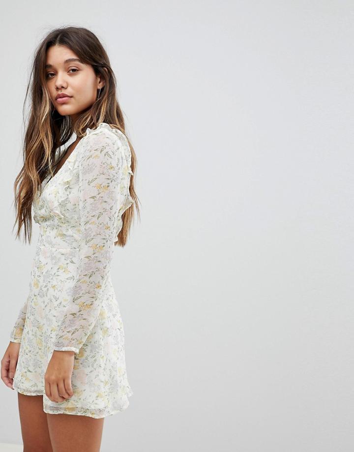 Fashion Union Tea Dress With Tie Back In Pastel Floral - Multi