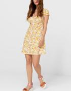 Stradivarius Milkmaid Mini Dress In Yellow Floral-orange