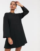 Asos Design Rib Oversized Smock Dress-black