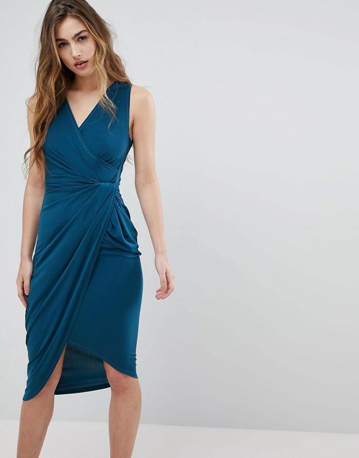 Wal G Wrap Front Midi Dress - Green