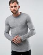 Asos Long Sleeve T-shirt In Heavyweight Twisted Jersey With Curve Hem - Gray