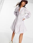 Y.a.s Shirt Mini Dress With Tiering And Shirred Arms In Gray Check-grey