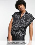 Asos Design Relaxed Cap Sleeve Shirt With Spike Print-black
