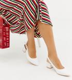 Lost Ink Wide Fit Ava White Mid Heeled Shoes - White