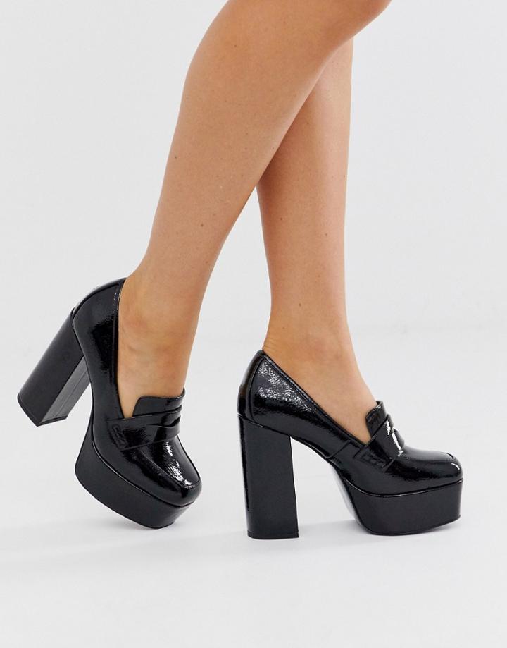 Asos Design Parkway Platform Loafer Heels In Black Patent