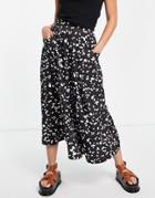 Asos Design Midi Skirt With Pockets Mono Print-multi