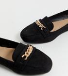 New Look Wide Fit Faux Suede Chain Loafer In Black