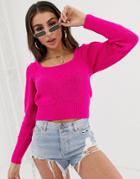 Asos Design Chunky Scoop Neck Sweater With Full Sleeve-pink