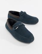 Ted Baker Valcent Moccasin Slippers In Navy Suede - Blue