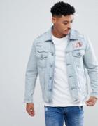 Diesel D-hill Distressed Contrast Logo Denim Jacket - Blue