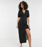 Asos Design Tall Ultimate Midi Tea Dress In Black And Camel Dots Print