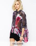 Religion Oversized Sheer Shirt With Organic Flower Print - Multi