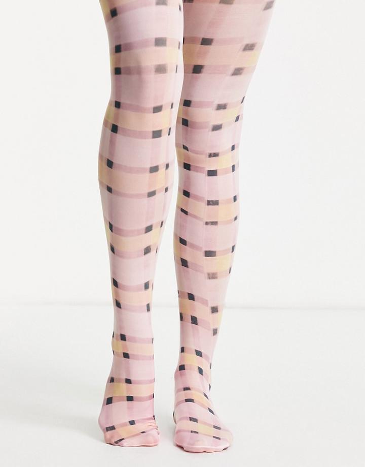 Topshop Check Print Tights-pink