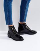Dune Quota Lace Up Flat Ankle Boots - Black