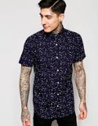 Lindbergh Shirt With All Over Print With Short Sleeves In Slim Fit - Navy