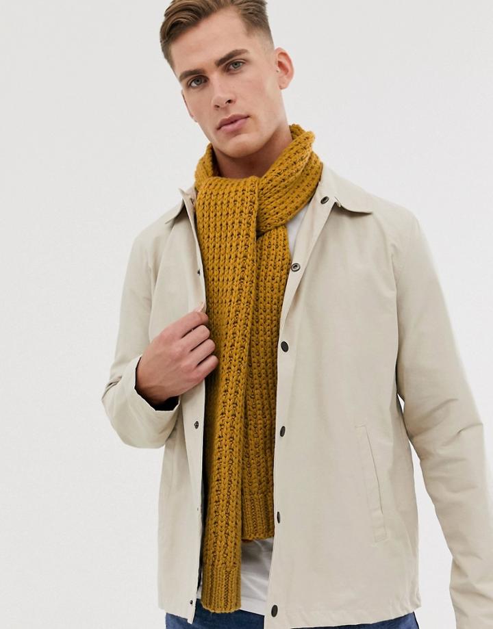 Asos Design Knitted Scarf In Mustard Recycled Polyester - Yellow