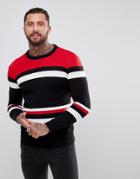 Bershka Color Block Sweater In Red And Black - Red