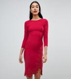 Little Mistress Tall Long Sleeve Pencil Dress With Side Split And Applique Detail - Red