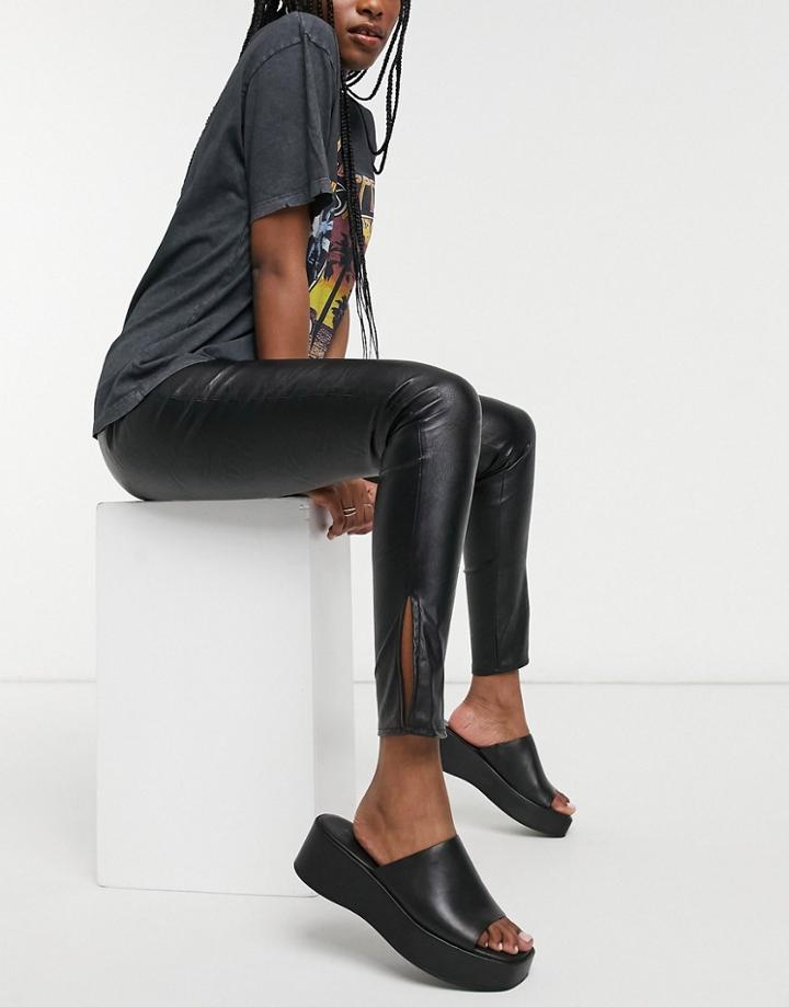 Parisian Pu Leggings With Side Slits In Black