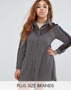 Alice & You Printed Shirt Dress With Lace Insert - Navy